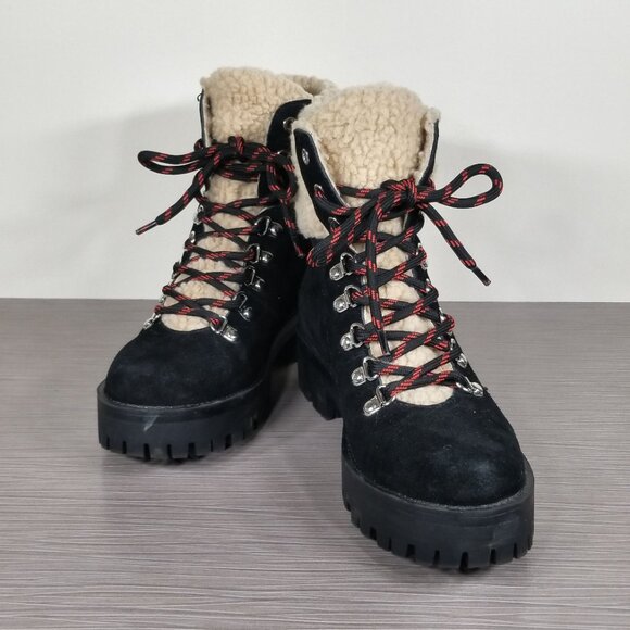 Steve Madden Bitter Faux Shearling Trim Bootie, Black Suede, Womens Size 8 M - Picture 4 of 12